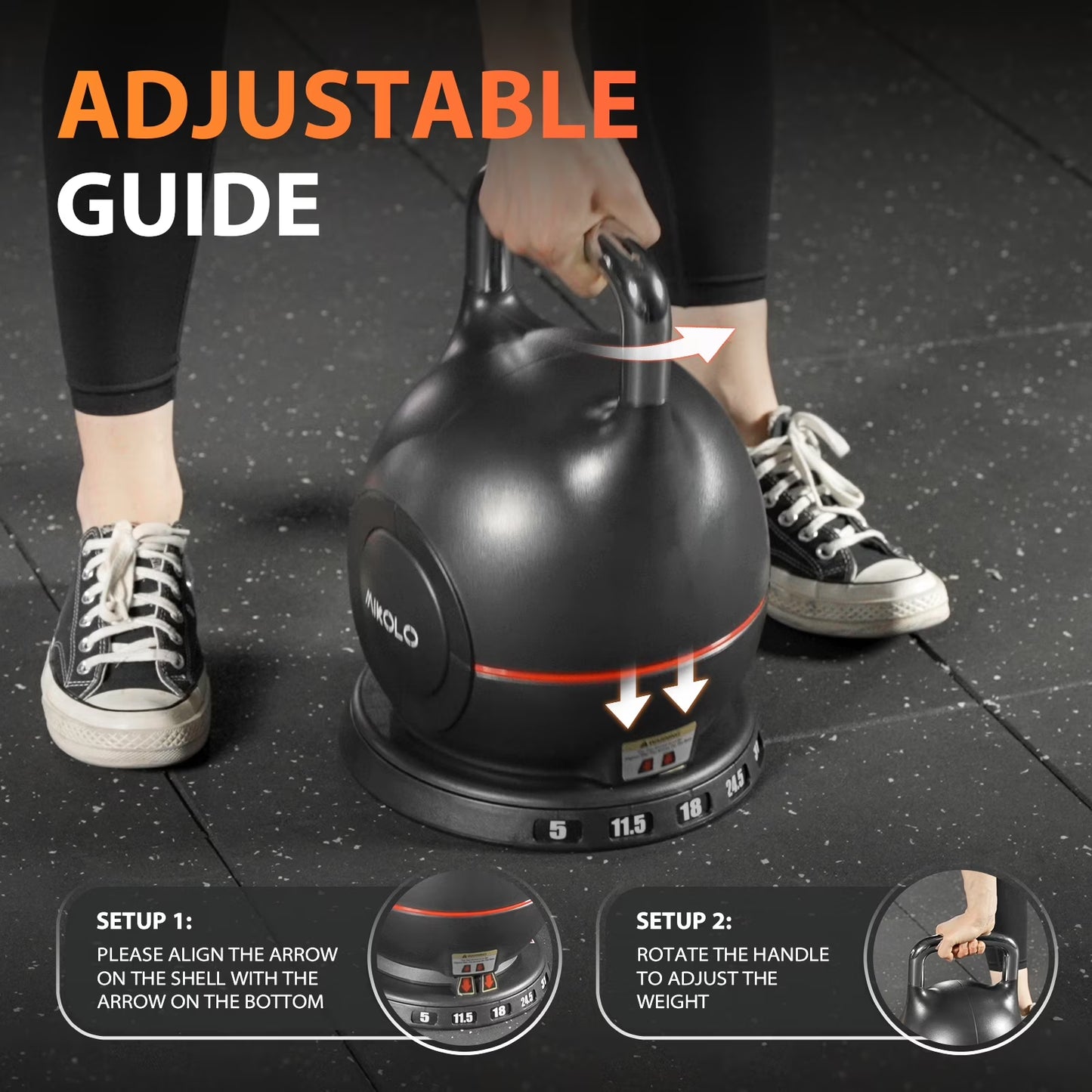 Adjustable Kettlebell Weight Set-Quickly Adjusts 7 Weights,Ergonomic Kettlebell Sets for Home Gym 5-44 LBS