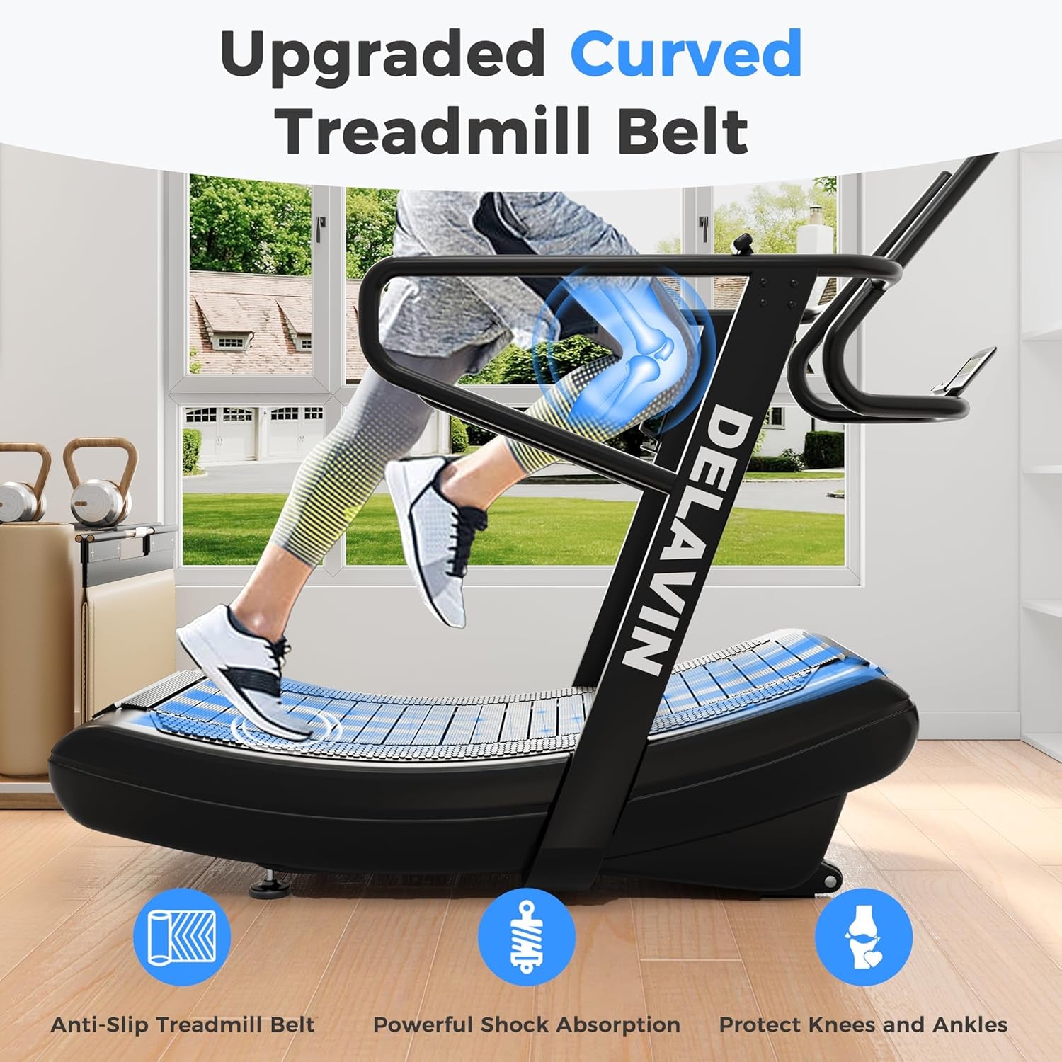 Sturdy Curved Manual Treadmill, Non Electric Motorized Treadmill | 4 Resistance Levels, Display Speed, Time, Distance, Calories, Easy Install, 440LBS Capacity, for Home/Gym/Hotel/Rehab (FBA)