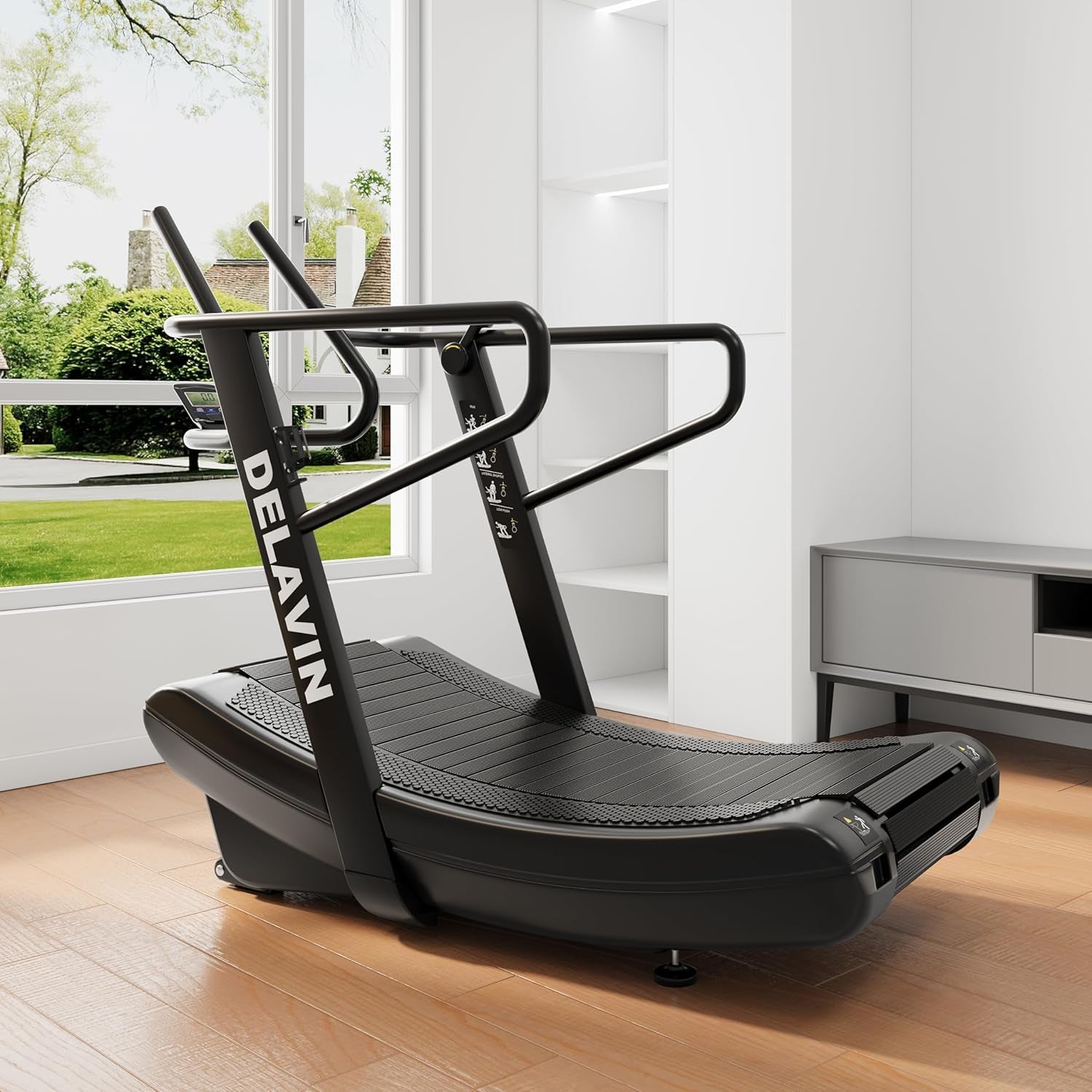 Sturdy Curved Manual Treadmill, Non Electric Motorized Treadmill | 4 Resistance Levels, Display Speed, Time, Distance, Calories, Easy Install, 440LBS Capacity, for Home/Gym/Hotel/Rehab (FBA)