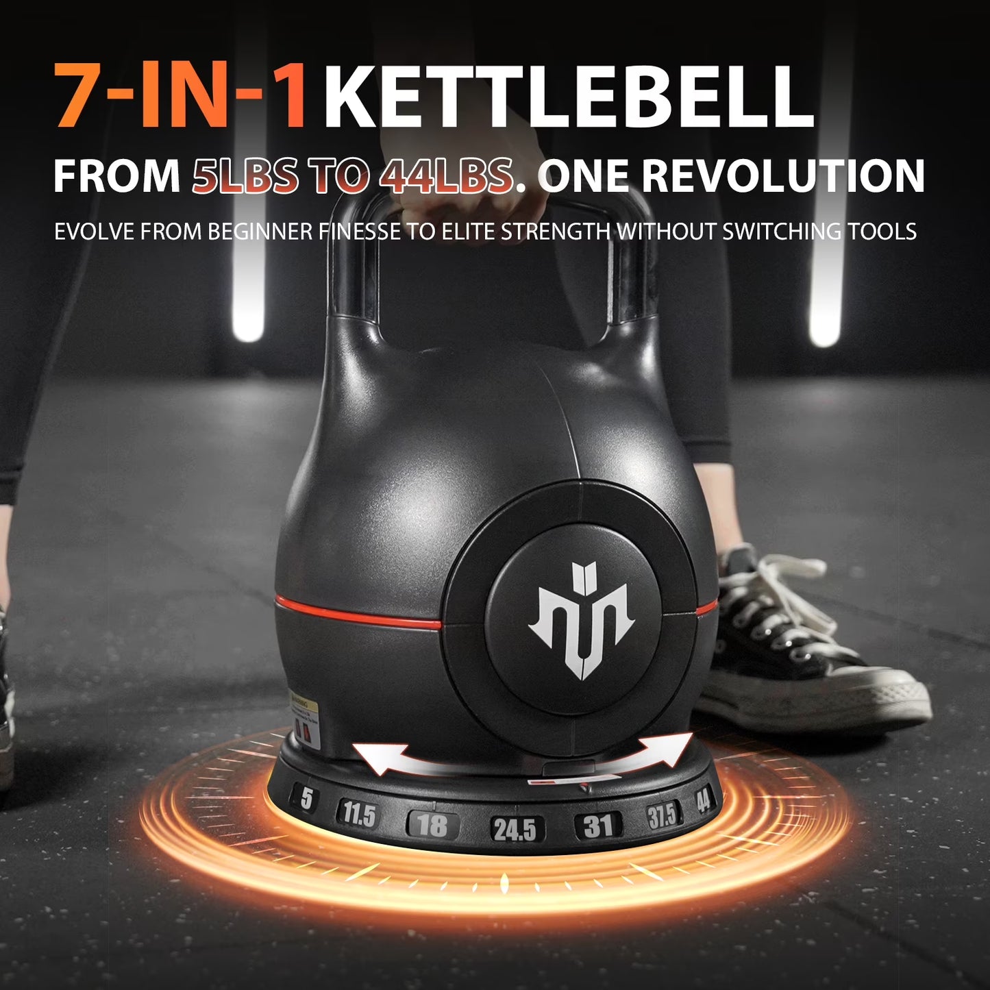 Adjustable Kettlebell Weight Set-Quickly Adjusts 7 Weights,Ergonomic Kettlebell Sets for Home Gym 5-44 LBS