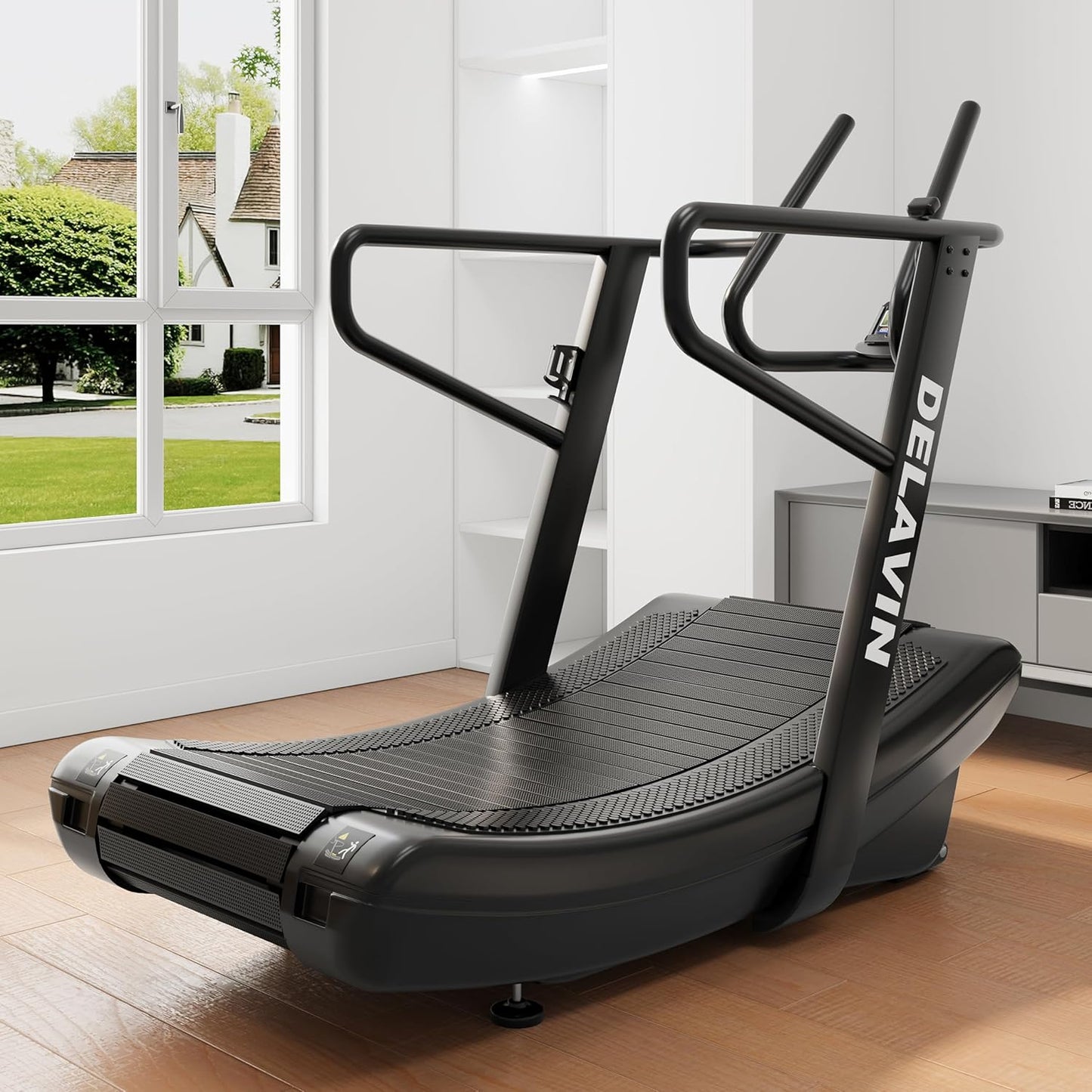 Sturdy Curved Manual Treadmill, Non Electric Motorized Treadmill | 4 Resistance Levels, Display Speed, Time, Distance, Calories, Easy Install, 440LBS Capacity, for Home/Gym/Hotel/Rehab (FBA)
