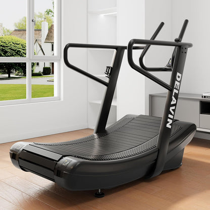 Sturdy Curved Manual Treadmill, Non Electric Motorized Treadmill | 4 Resistance Levels, Display Speed, Time, Distance, Calories, Easy Install, 440LBS Capacity, for Home/Gym/Hotel/Rehab (FBA)