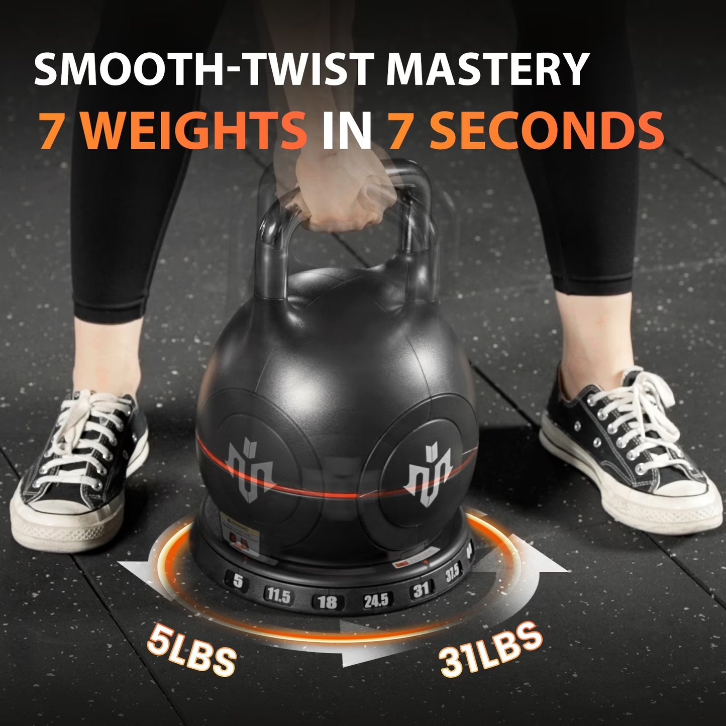 Adjustable Kettlebell Weight Set-Quickly Adjusts 7 Weights,Ergonomic Kettlebell Sets for Home Gym 5-44 LBS