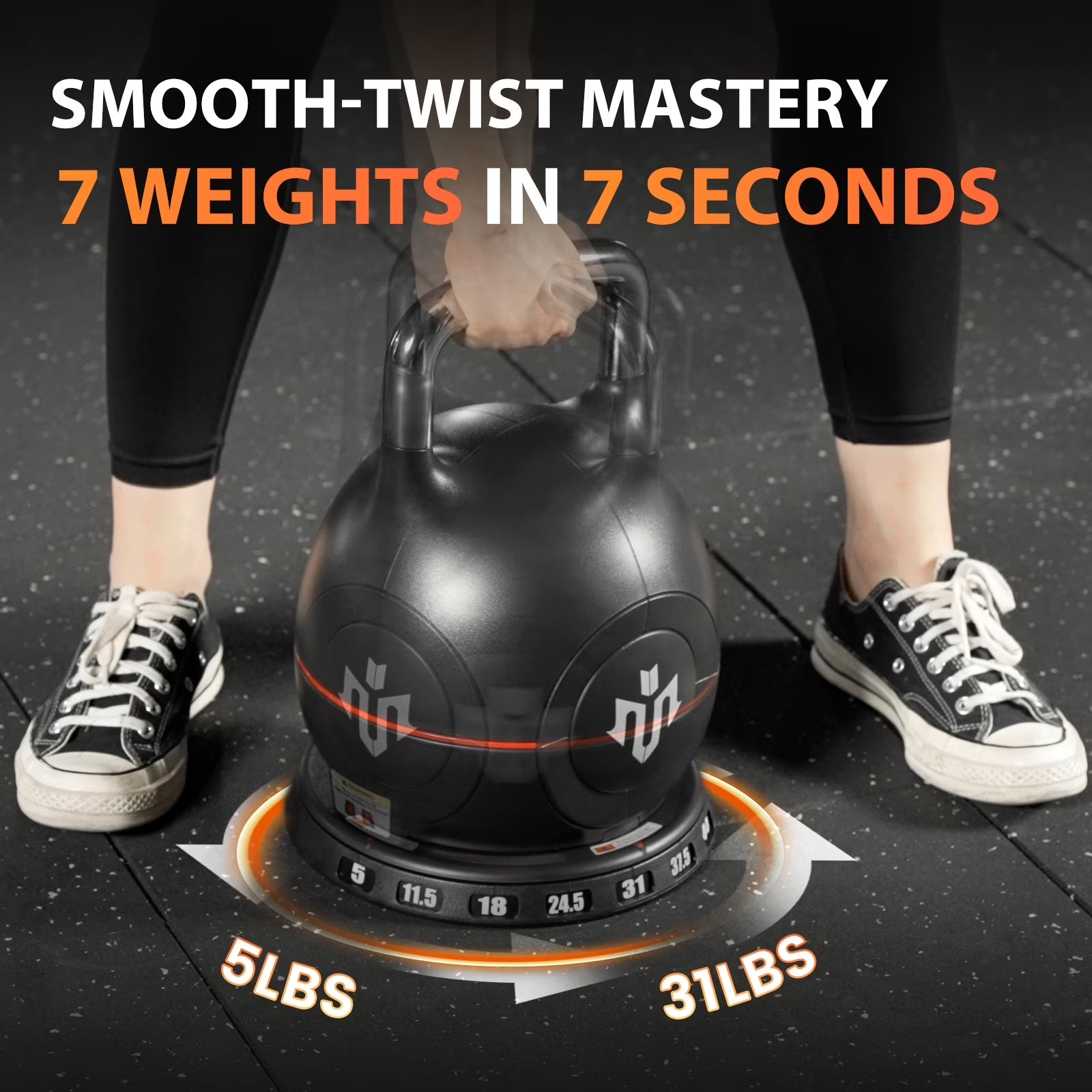 Adjustable Kettlebell Weight Set-Quickly Adjusts 7 Weights,Ergonomic Kettlebell Sets for Home Gym 5-44 LBS