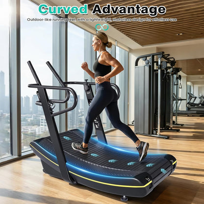 Curved Manual Treadmill, 6 Resistance Levels Non-Electric Curved Treadmill with LCD Display, Commercial-Grade Motorless Treadmills for for Home & Gym, Cardio & Anaerobic Training, Load 450Lbs