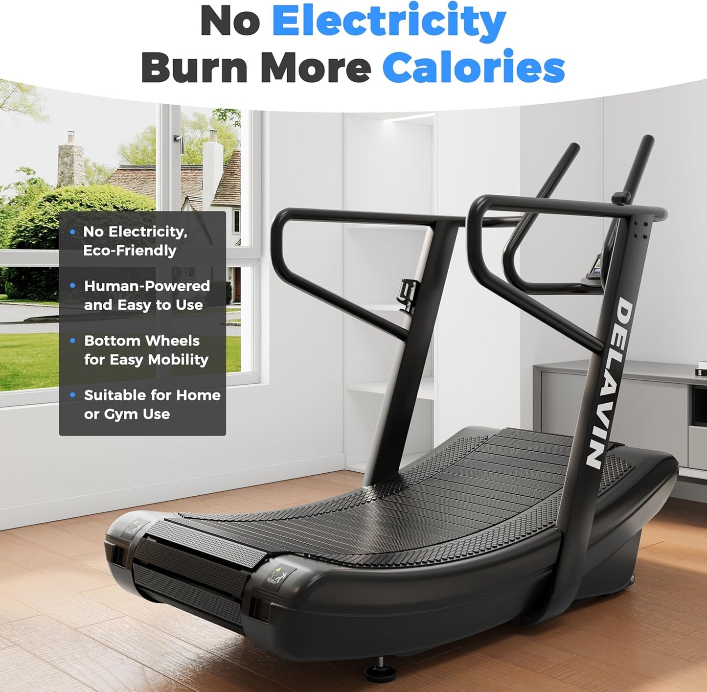 Sturdy Curved Manual Treadmill, Non Electric Motorized Treadmill | 4 Resistance Levels, Display Speed, Time, Distance, Calories, Easy Install, 440LBS Capacity, for Home/Gym/Hotel/Rehab (FBA)
