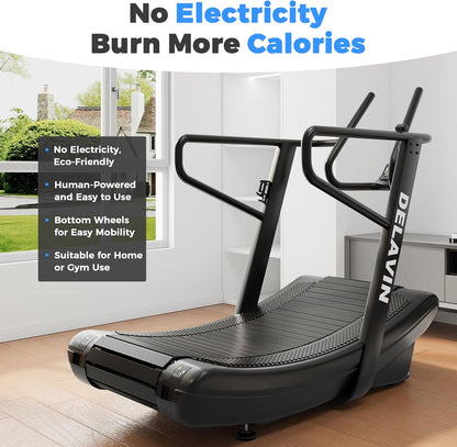 Sturdy Curved Manual Treadmill, Non Electric Motorized Treadmill | 4 Resistance Levels, Display Speed, Time, Distance, Calories, Easy Install, 440LBS Capacity, for Home/Gym/Hotel/Rehab (FBA)
