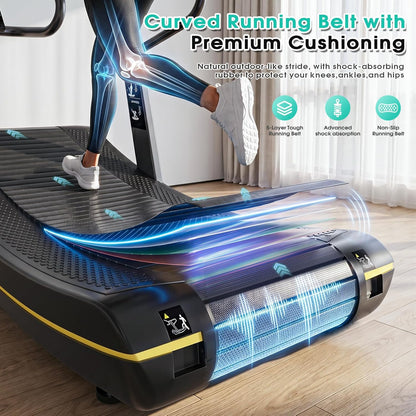 Curved Manual Treadmill, 6 Resistance Levels Non-Electric Curved Treadmill with LCD Display, Commercial-Grade Motorless Treadmills for for Home & Gym, Cardio & Anaerobic Training, Load 450Lbs