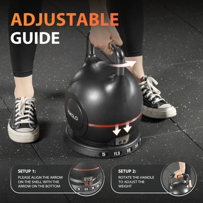 Adjustable Kettlebell Weight Set-Quickly Adjusts 7 Weights,Ergonomic Kettlebell Sets for Home Gym 5-44 LBS