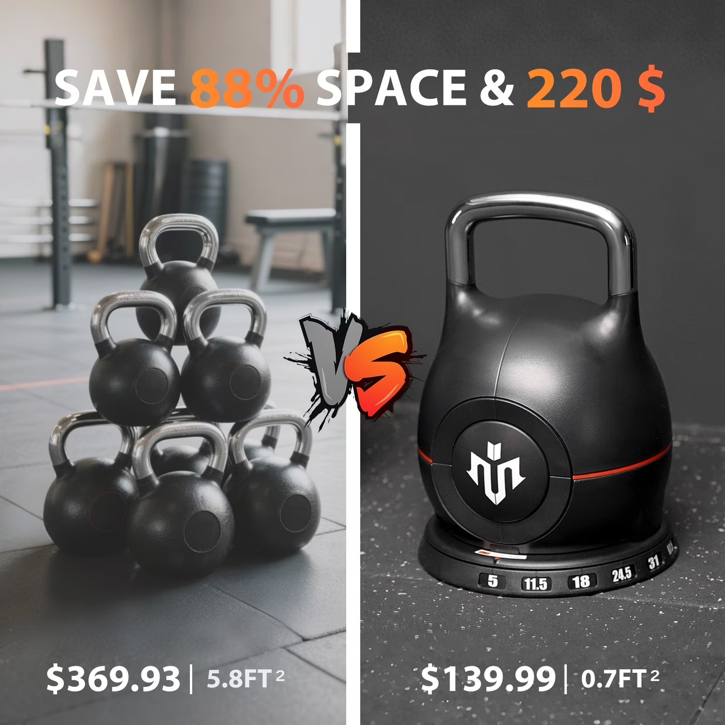 Adjustable Kettlebell Weight Set-Quickly Adjusts 7 Weights,Ergonomic Kettlebell Sets for Home Gym 5-44 LBS