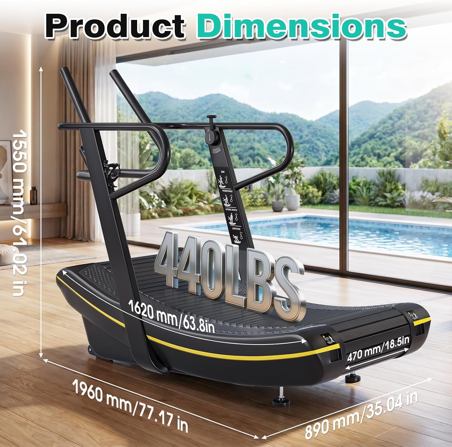Curved Manual Treadmill, 6 Resistance Levels Non-Electric Curved Treadmill with LCD Display, Commercial-Grade Motorless Treadmills for for Home & Gym, Cardio & Anaerobic Training, Load 450Lbs
