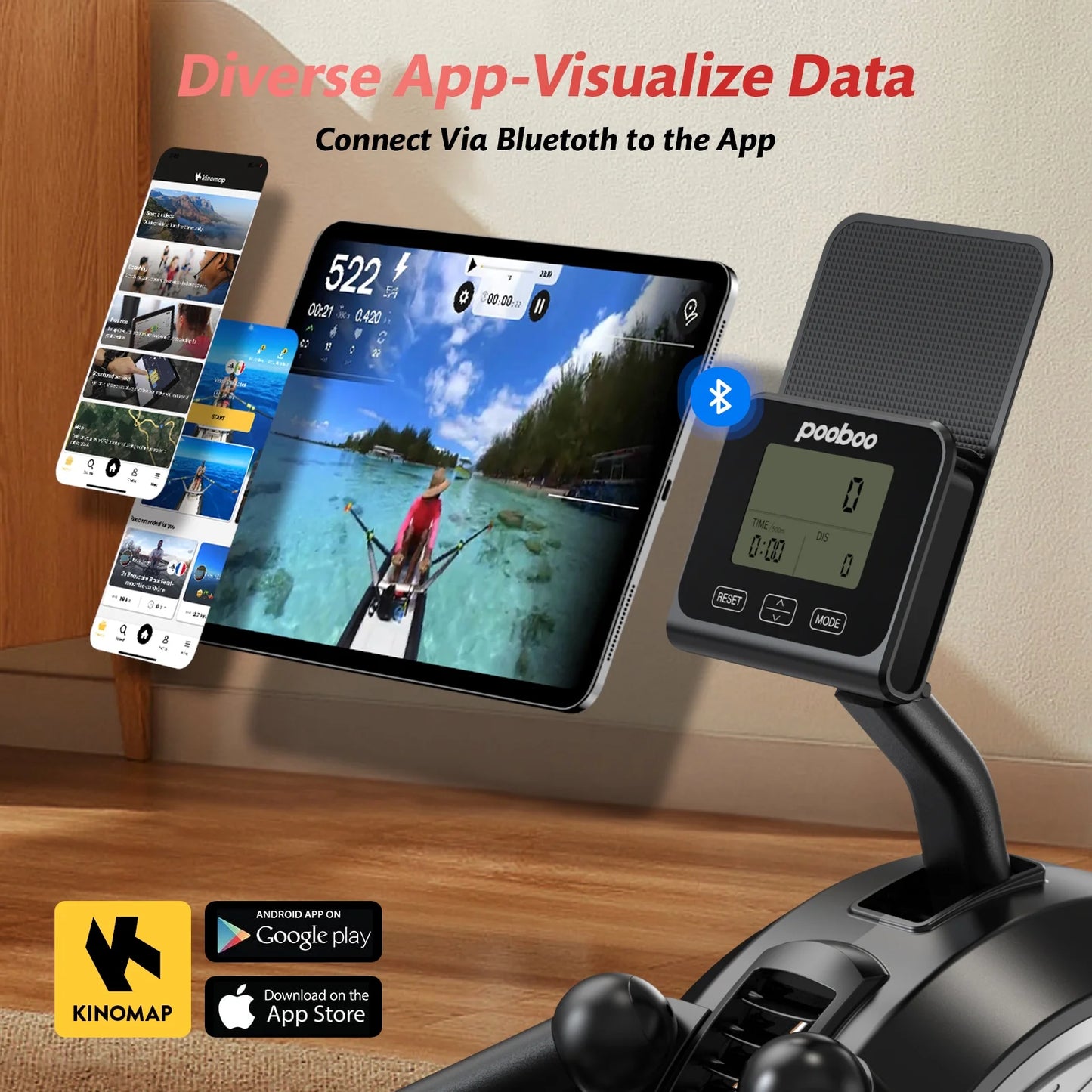 Dual Wind&Magnetic Rowing Machine 450Lbs Weight Capacity Foldable Exercise Rower Full Motion Air Rower Machine with Built-In Bluetooth App for Home Cardio Workout