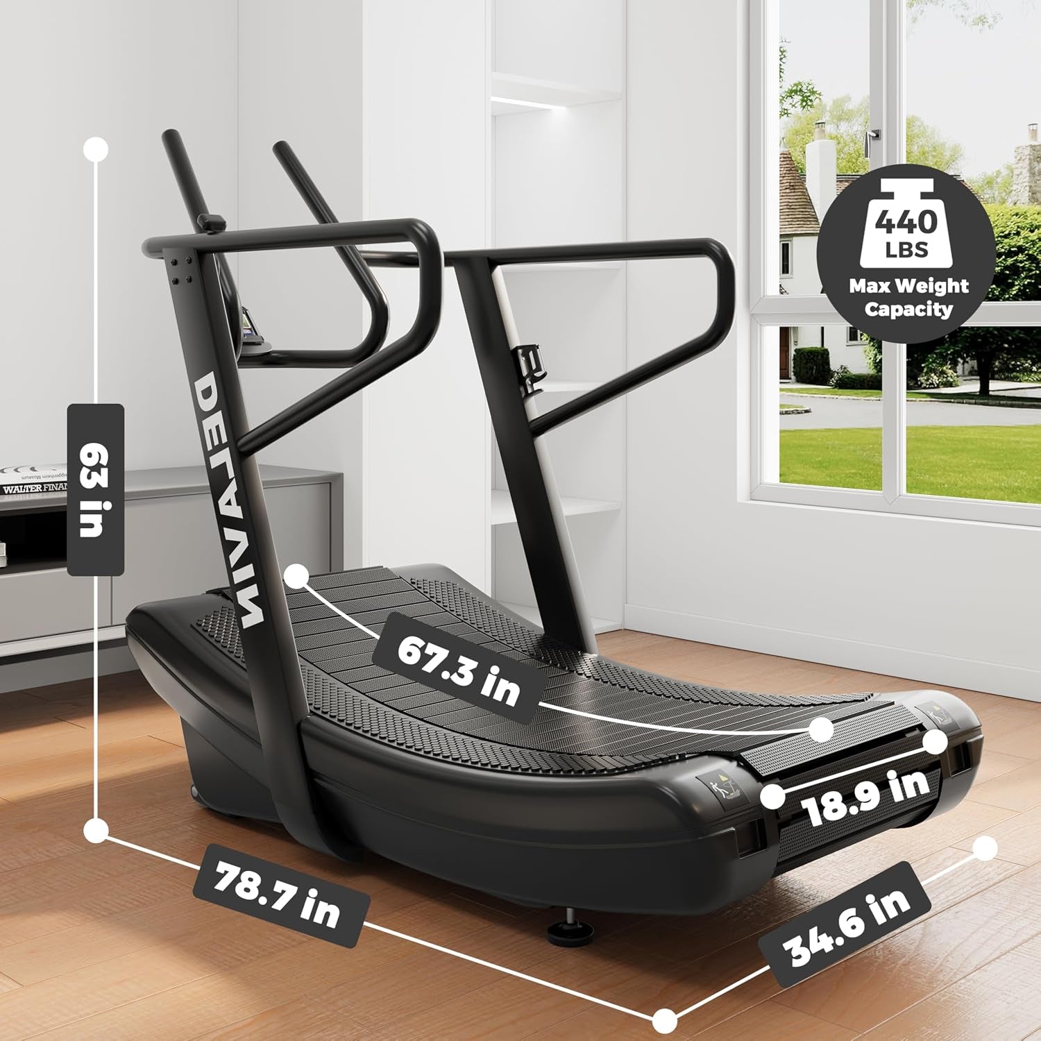 Sturdy Curved Manual Treadmill, Non Electric Motorized Treadmill | 4 Resistance Levels, Display Speed, Time, Distance, Calories, Easy Install, 440LBS Capacity, for Home/Gym/Hotel/Rehab (FBA)